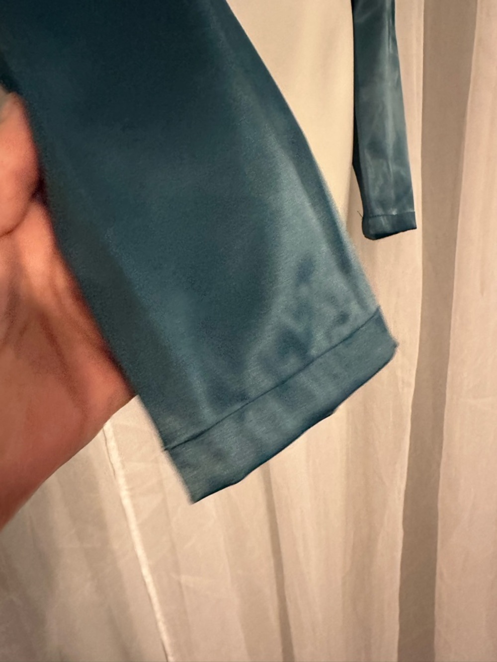 Lulu's Satin Blouse in Deep Teal with Long Sleeves and Open Back and Bow Tie - Picture 12 of 12